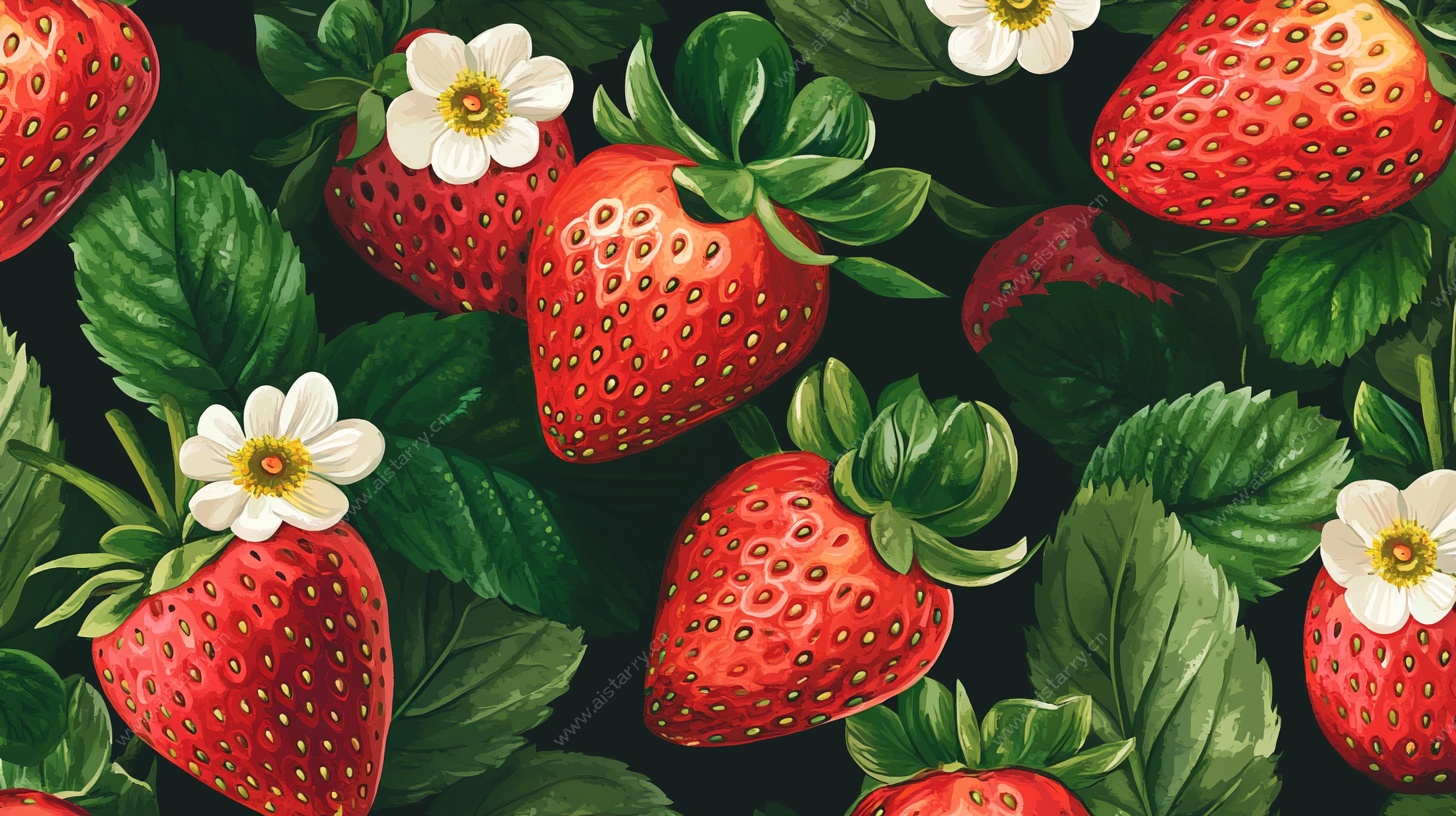 草莓花卉无缝图案插画