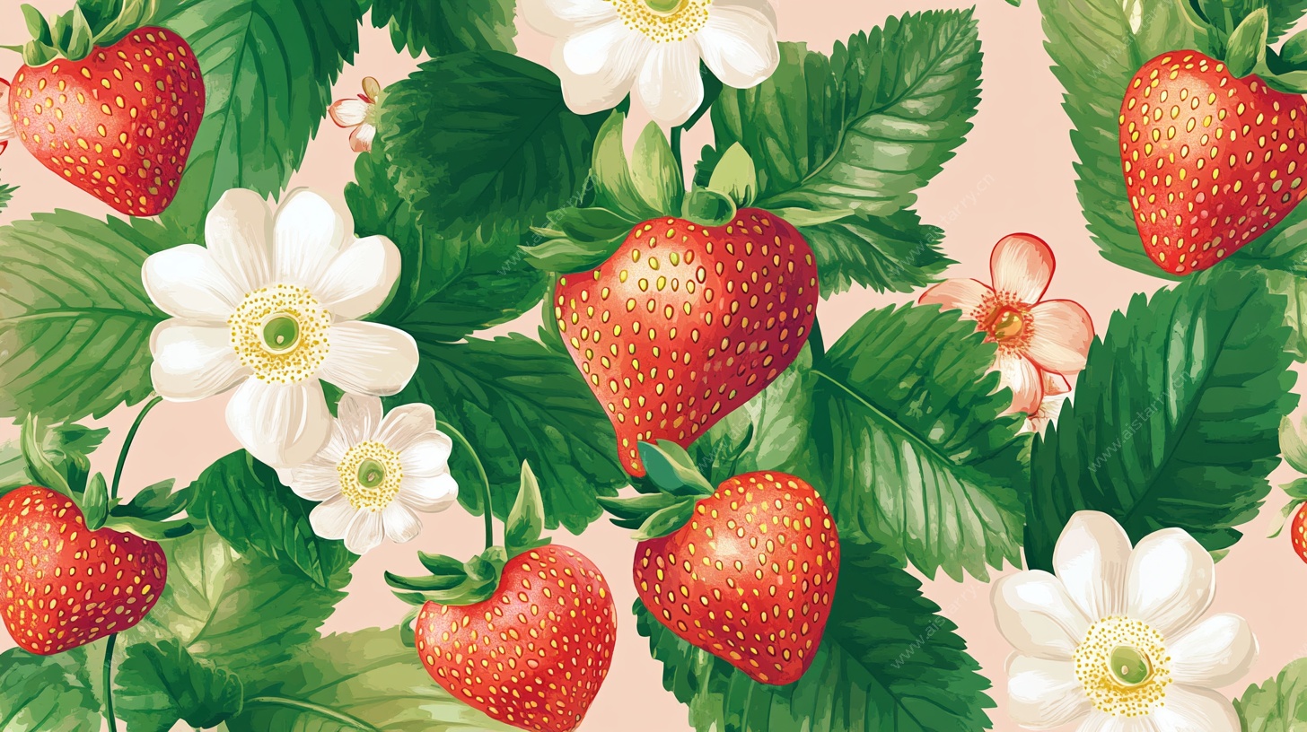 草莓花卉图案插画