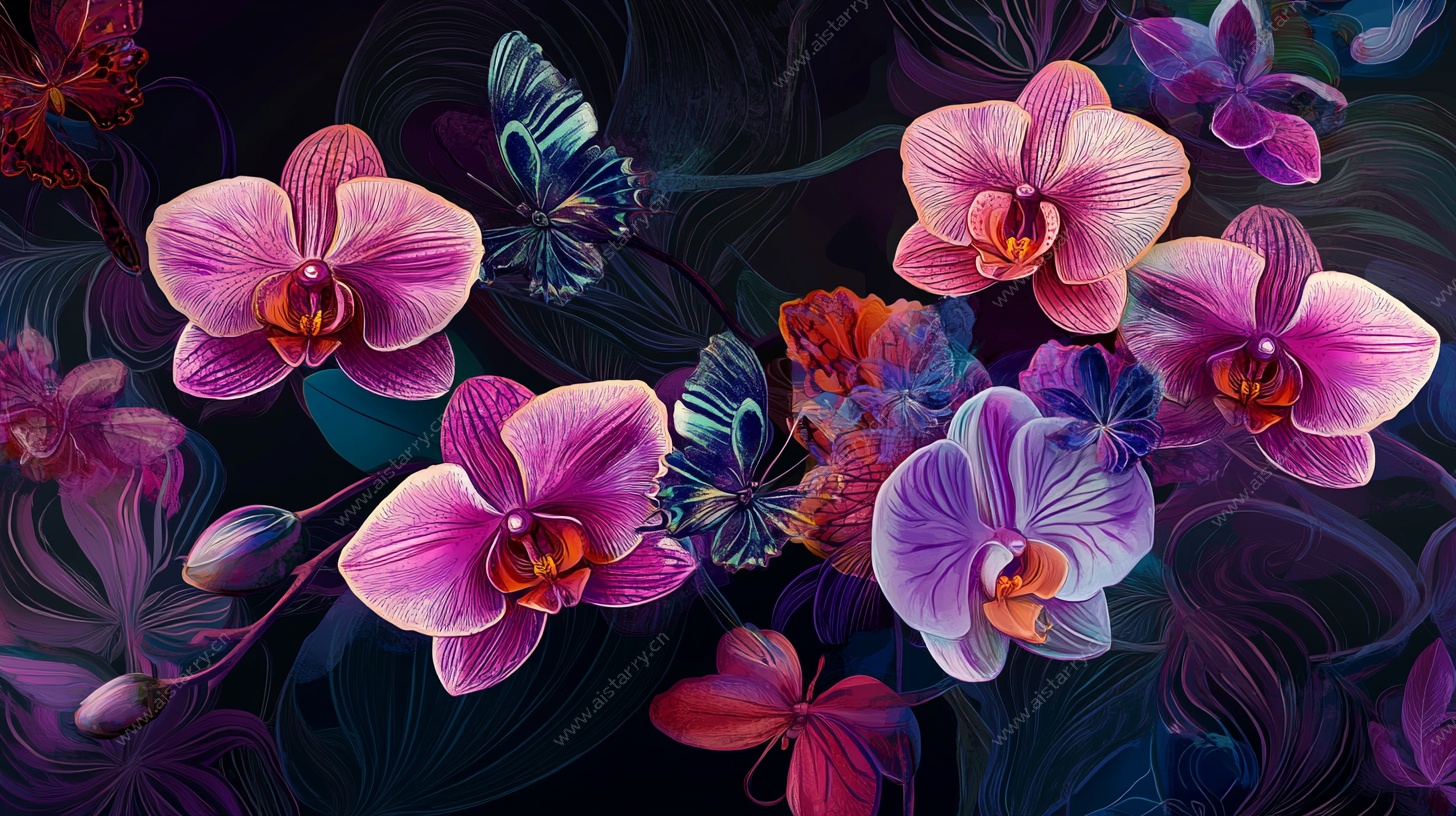 梦幻兰蝶共舞图