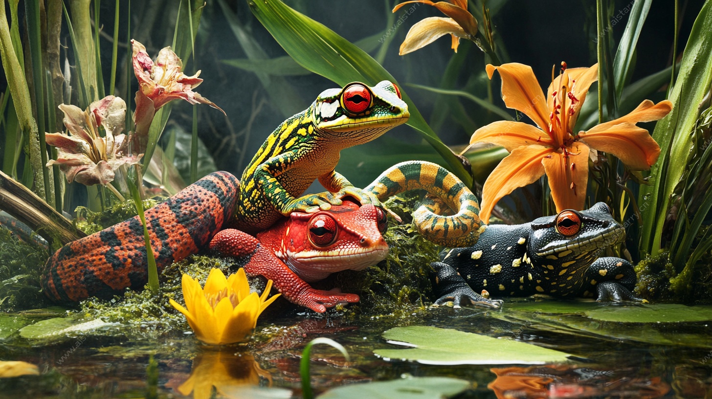 蛙蛇共栖奇幻水景