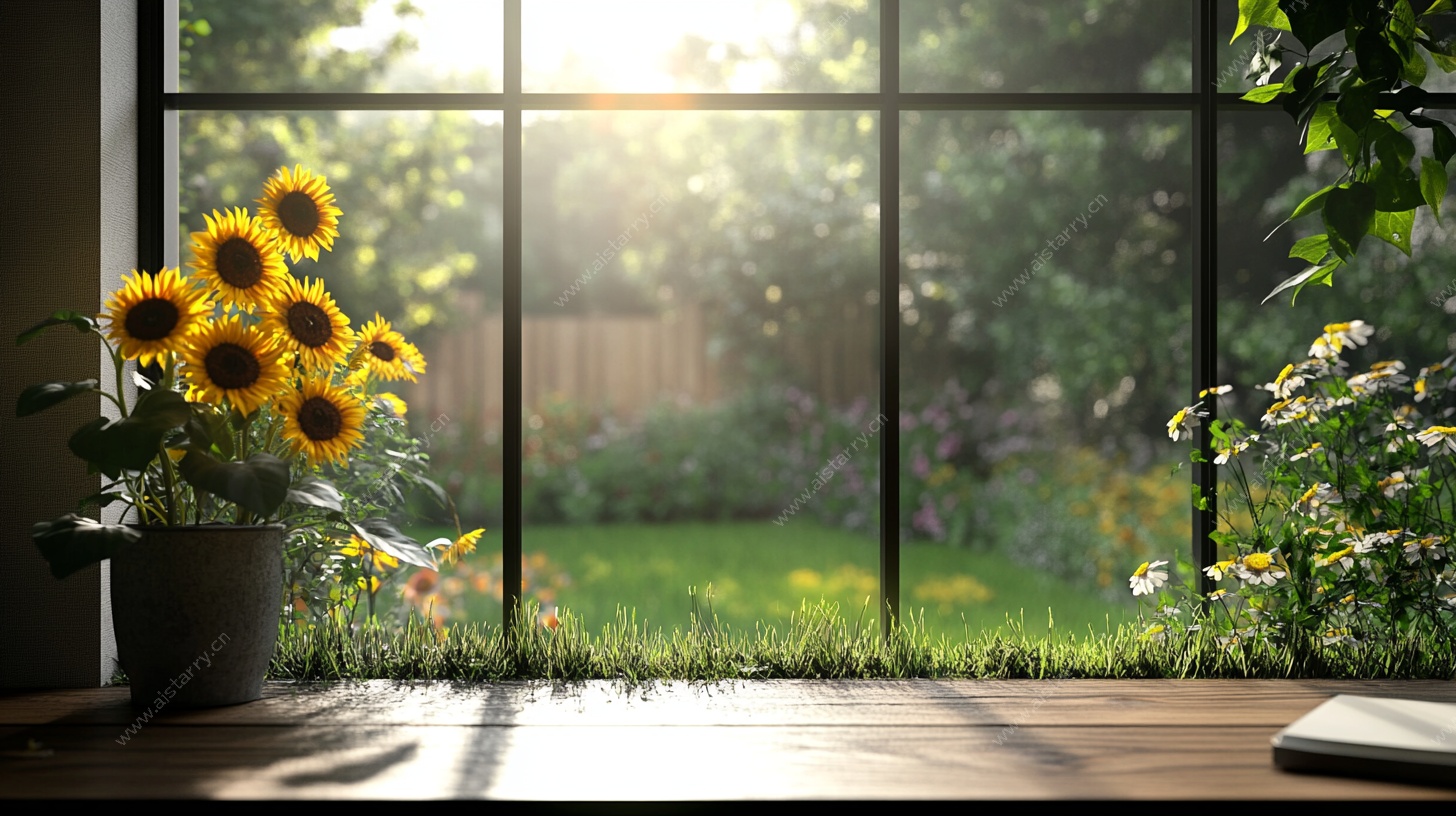 窗边向日葵的阳光景致