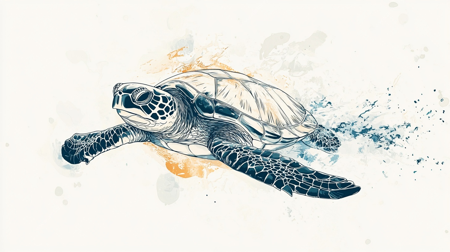 水墨风格海龟畅游图