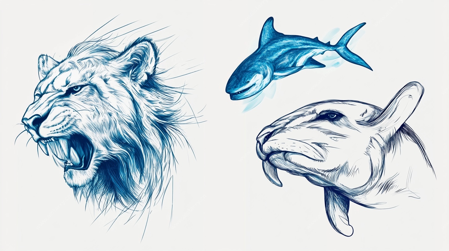 动物素描集合 狮鲨海象