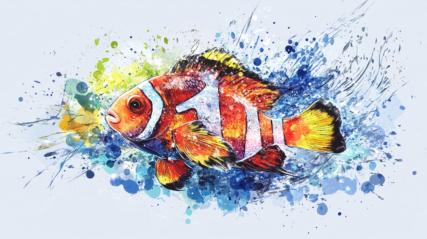 水彩小丑鱼艺术画作