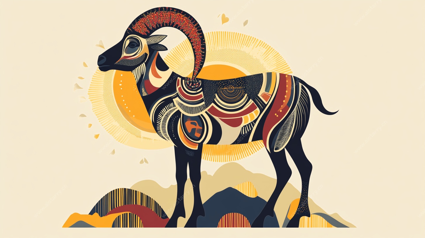 装饰风格站立山羊插画