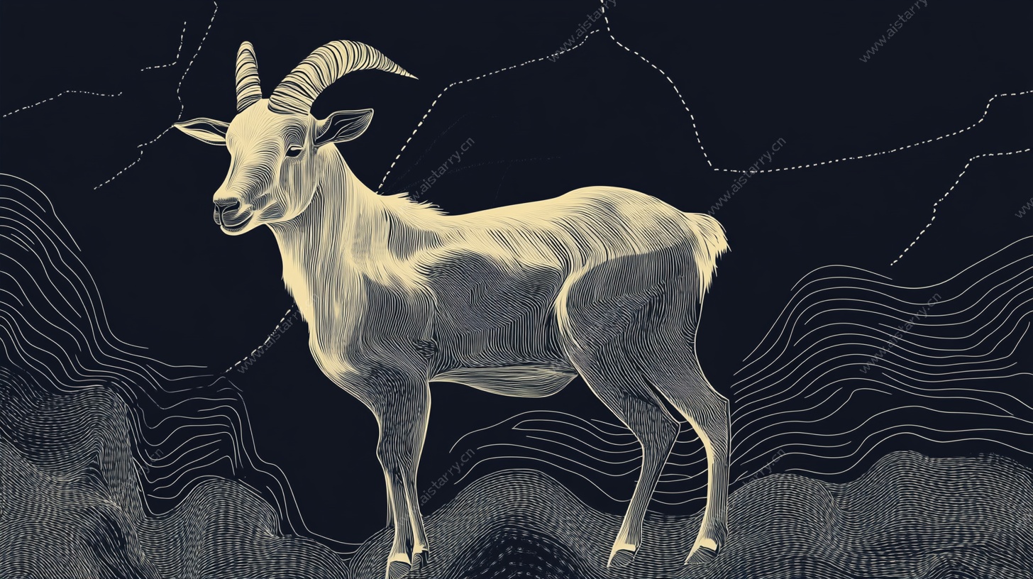 夜空下的优雅山羊插画
