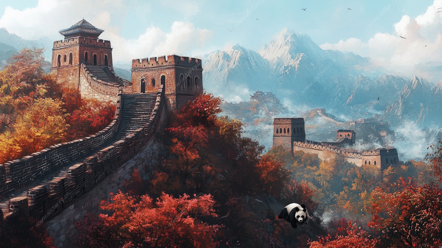 秋日长城与熊猫奇幻景