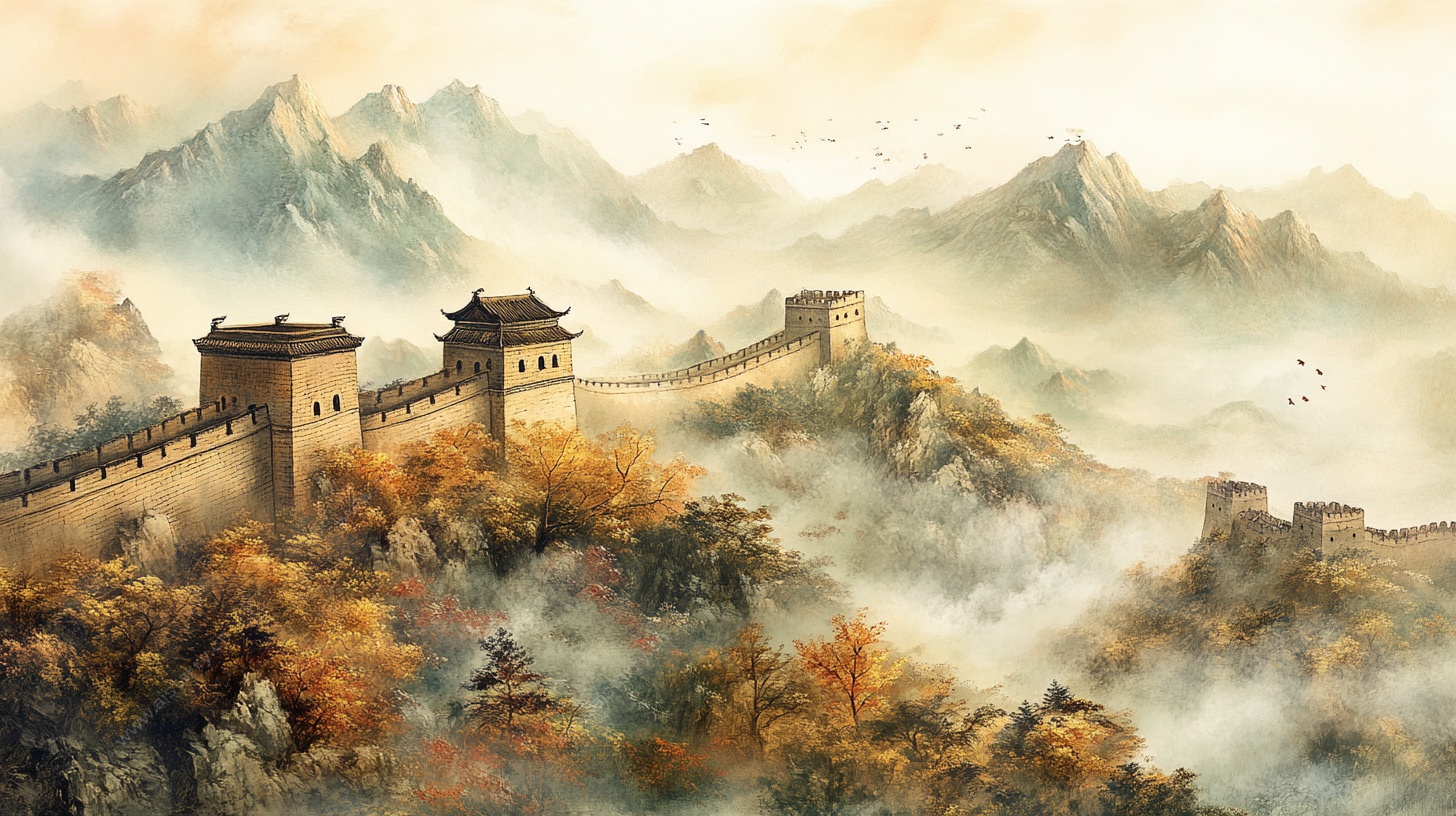 秋日长城壮丽景观图