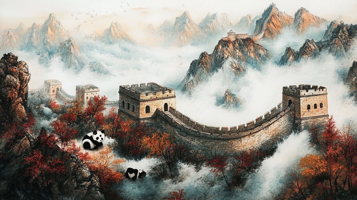 长城秋色与熊猫同框景象