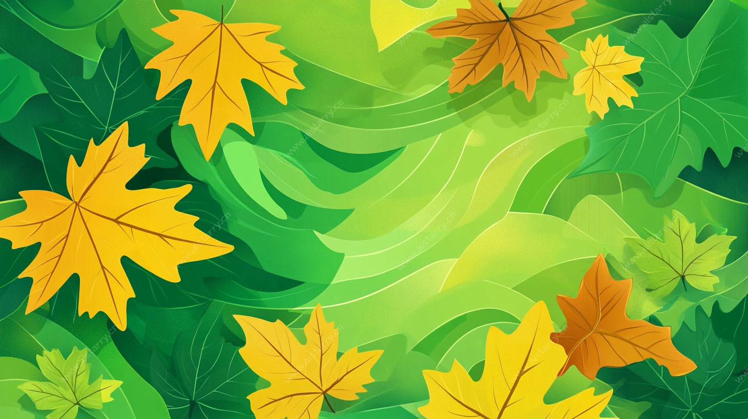 秋季枫叶绿色背景插画