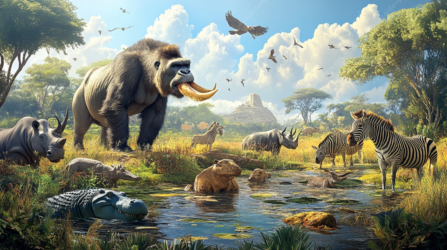 史前动物群聚的生机场景