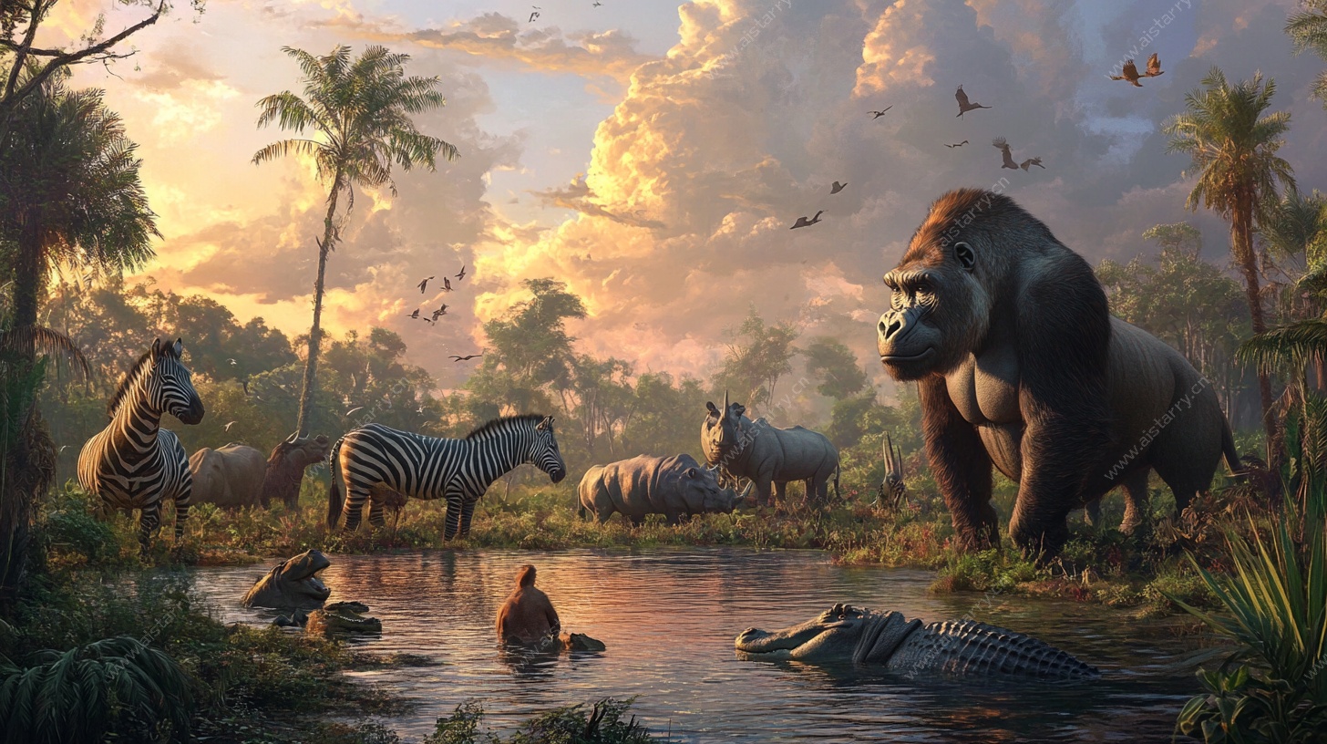 黄昏下的非洲野生动物群像