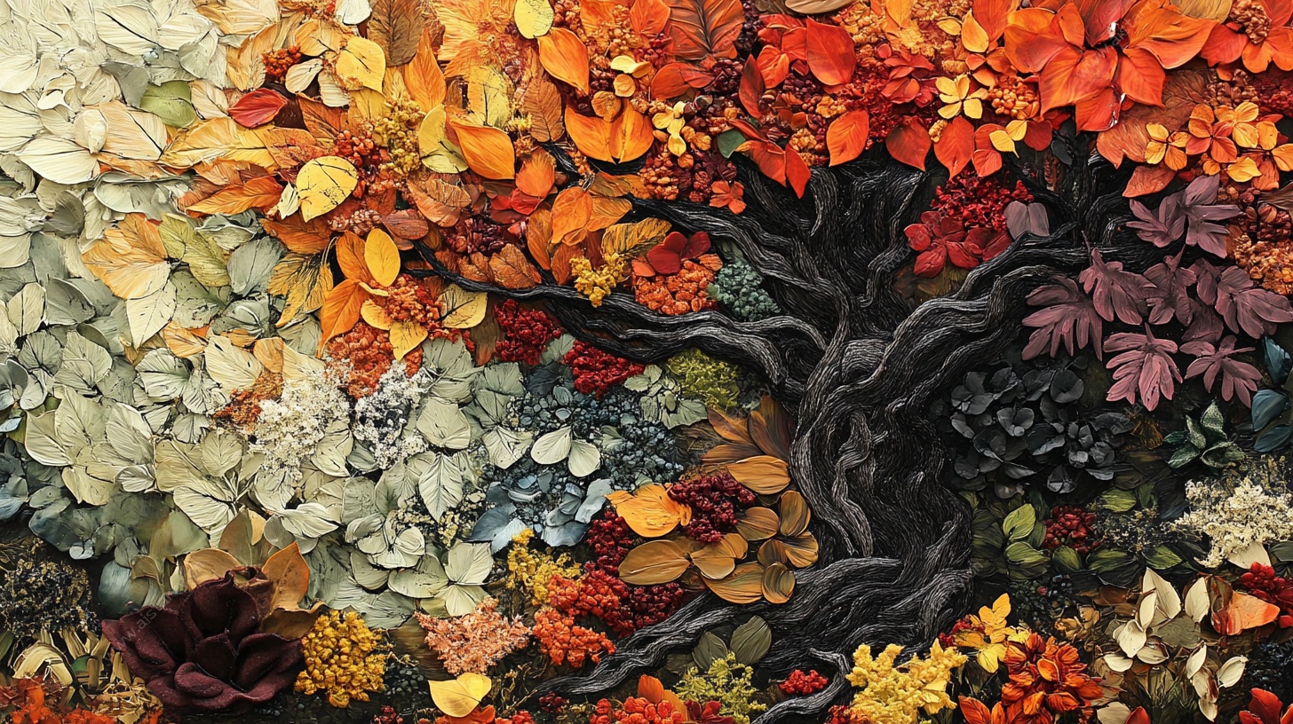 秋日彩叶树艺术立体画面