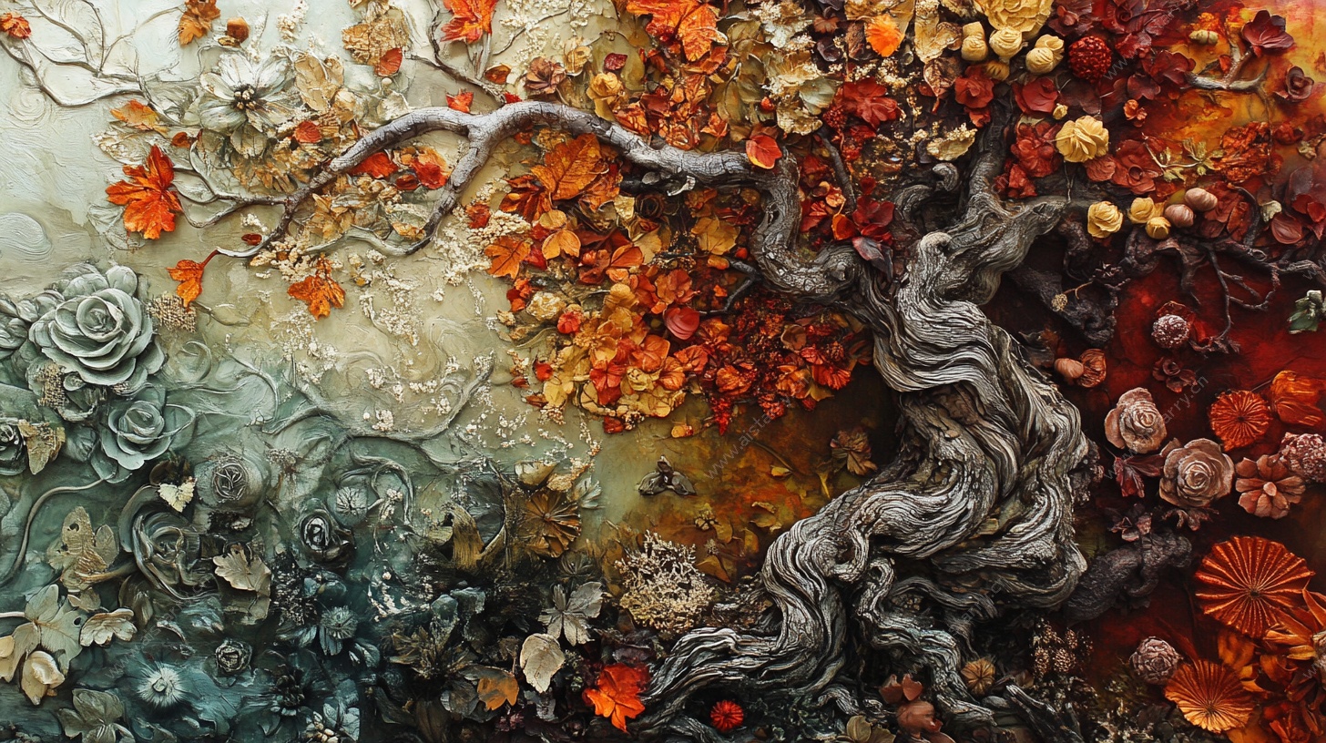 秋日奇幻树景立体艺术画