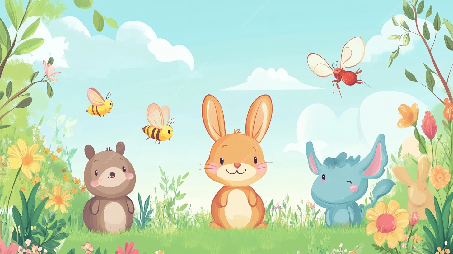 草地上的可爱动物伙伴