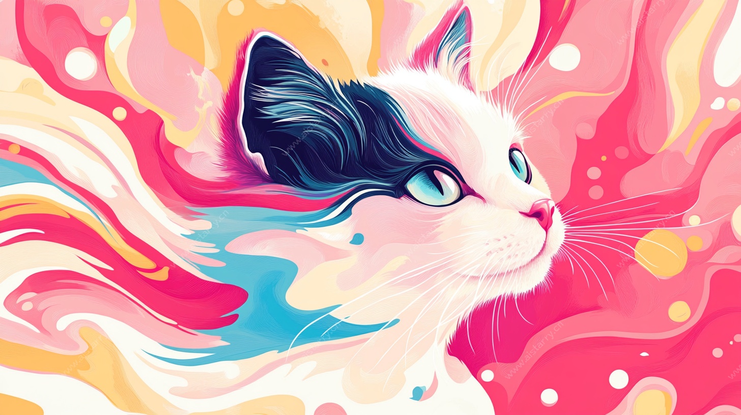 梦幻炫彩猫咪插画