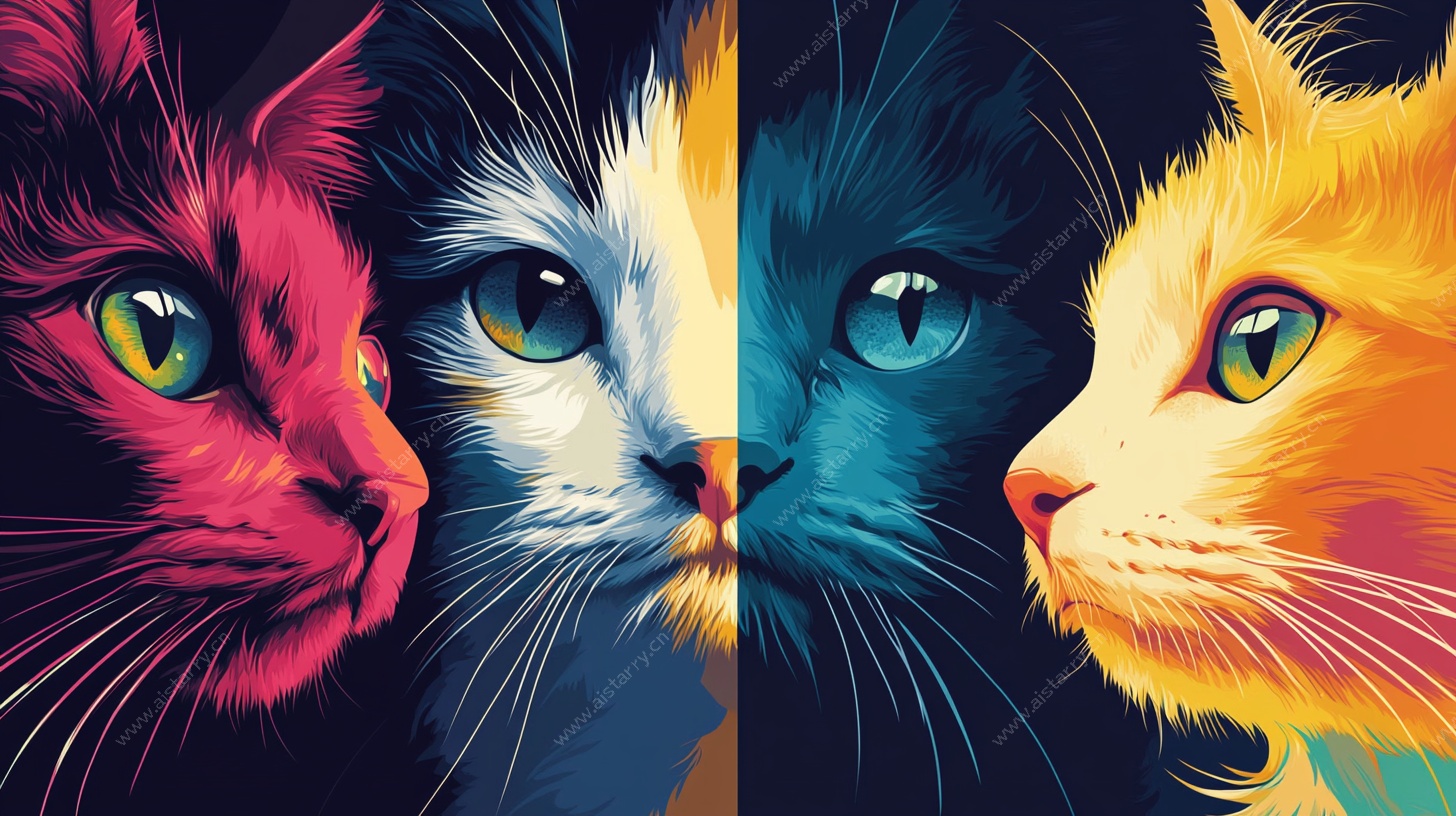 多彩猫咪四连绘