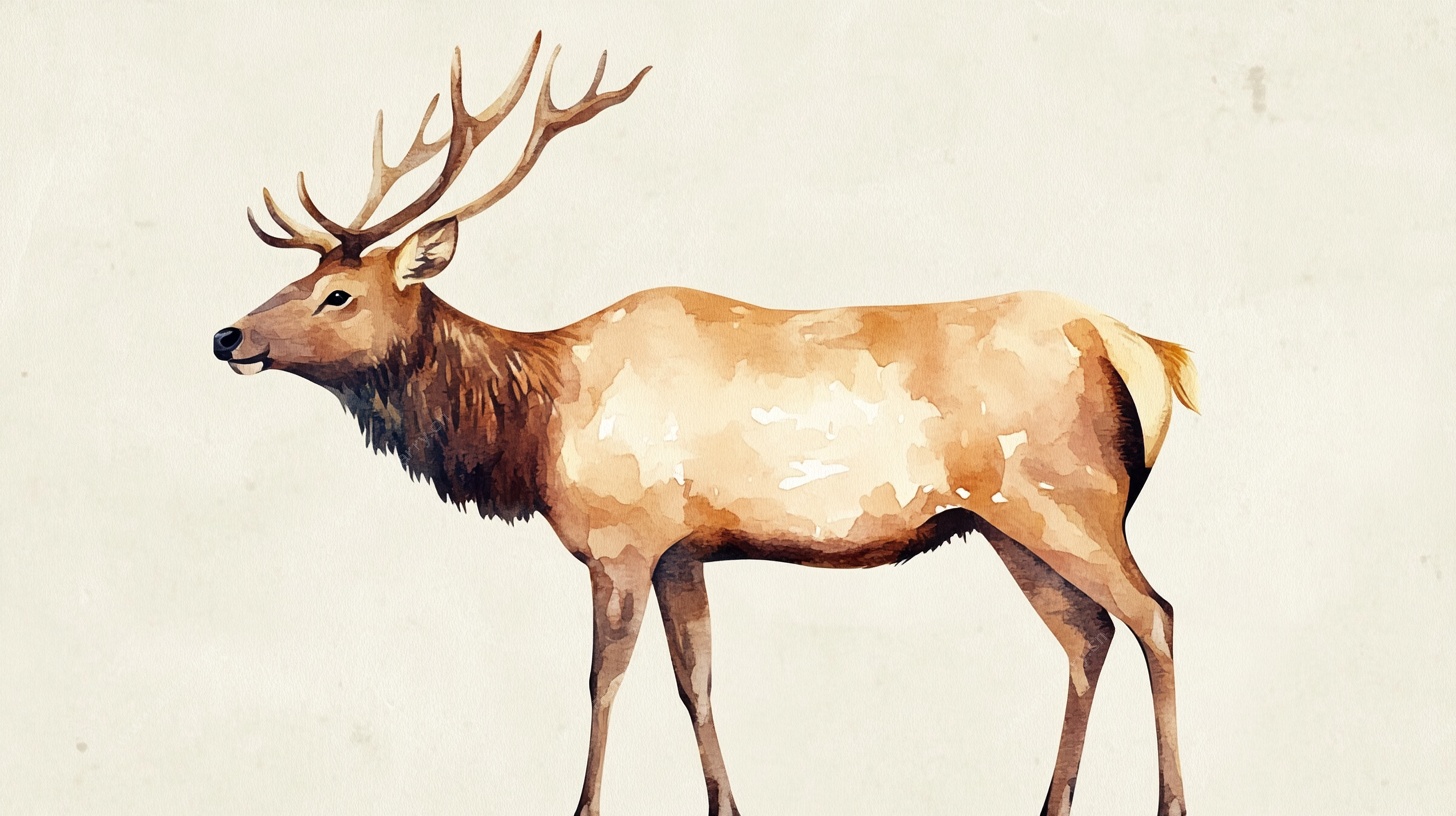 水彩风麋鹿绘画作品