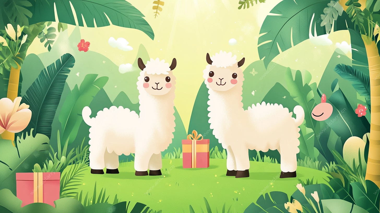 羊驼的热带礼物派对