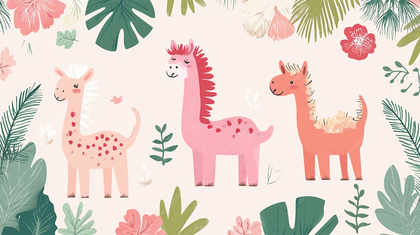 可爱动物与植物插画