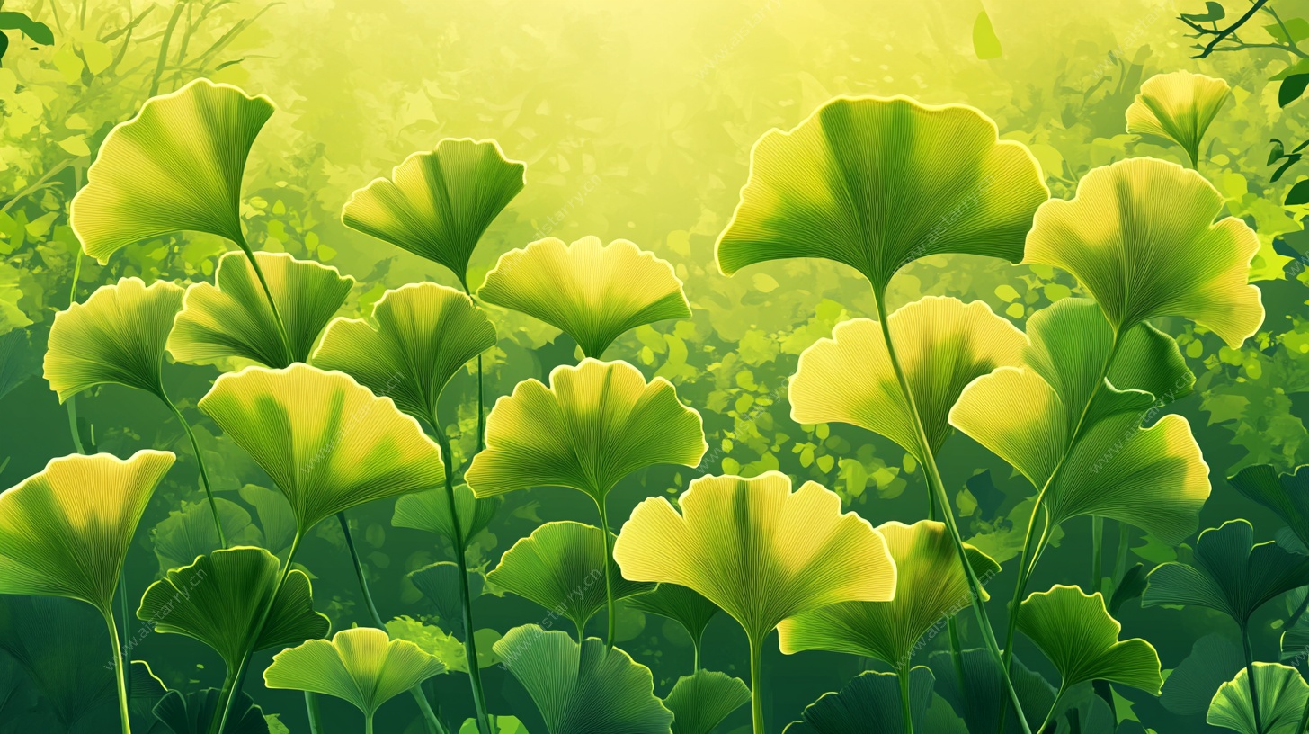 阳光下的银杏叶