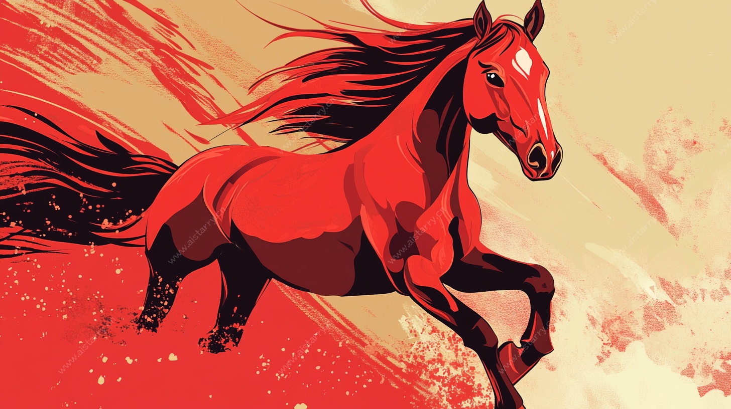 红色骏马奔腾图