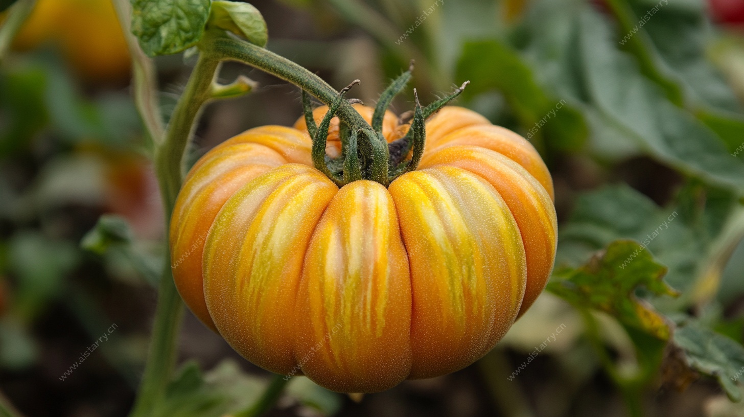 黄橙条纹番茄特写