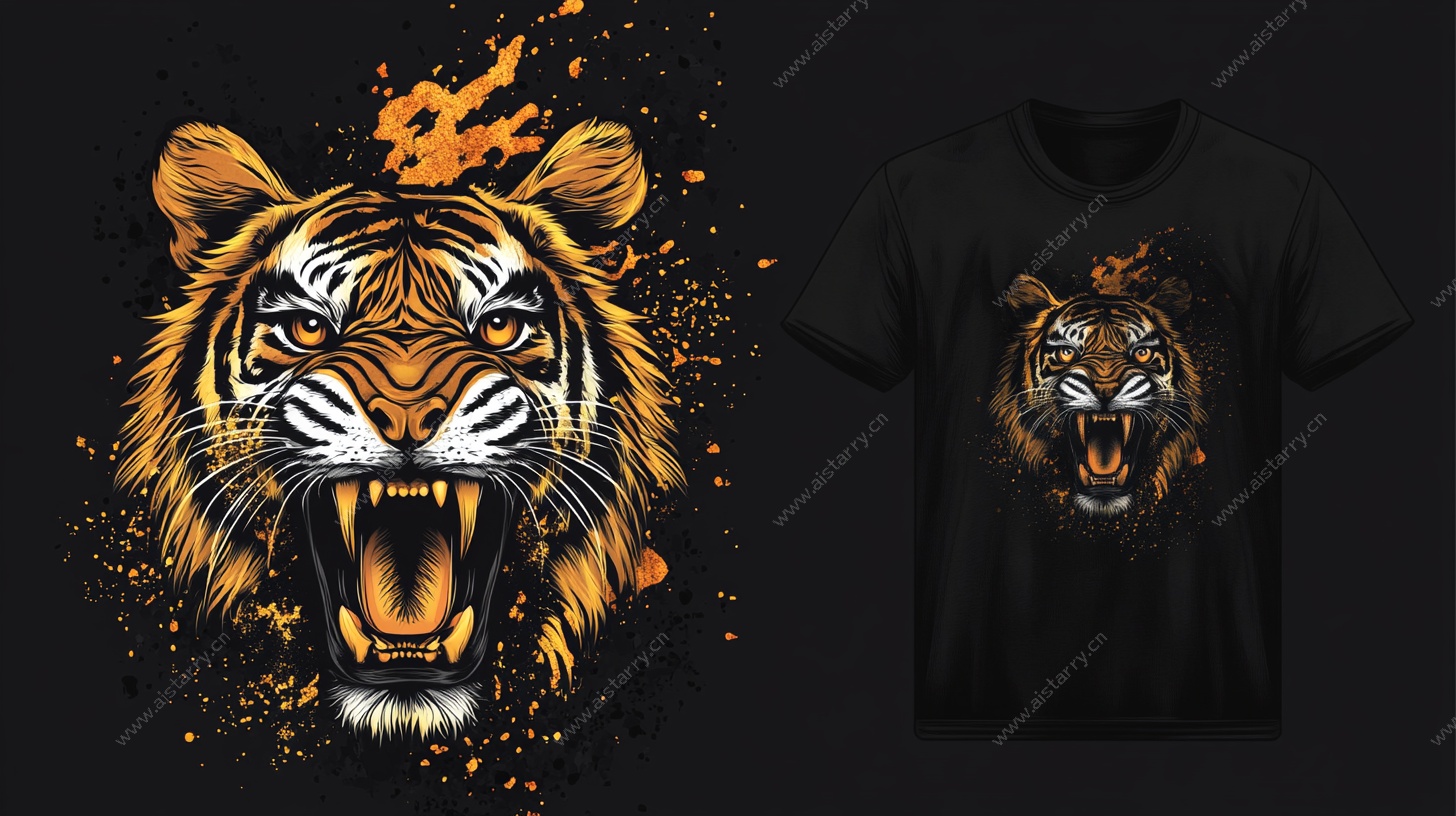 咆哮虎纹T恤图案设计