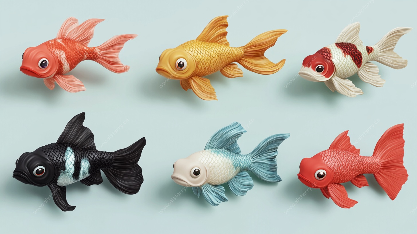 多彩仿真金鱼摆件展示