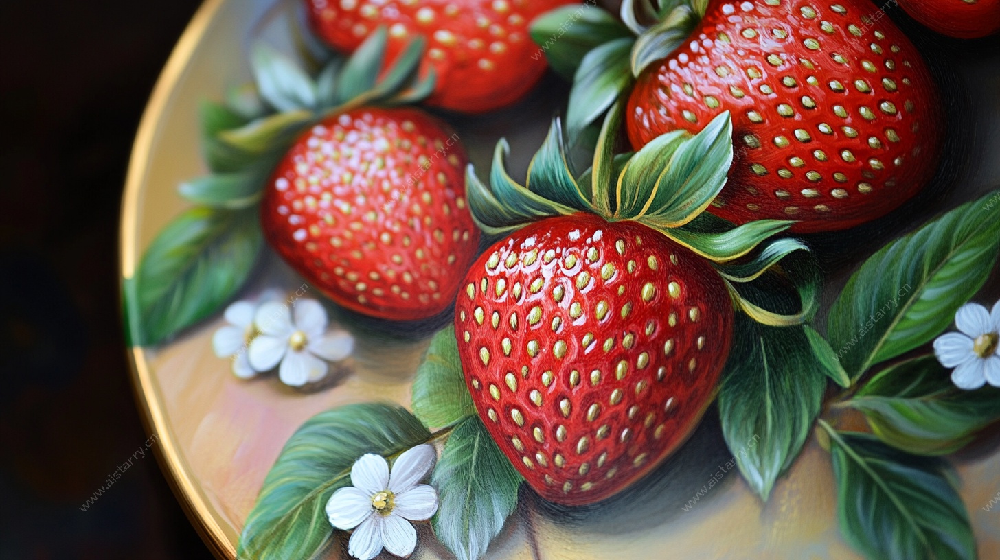 盘子上的彩绘草莓