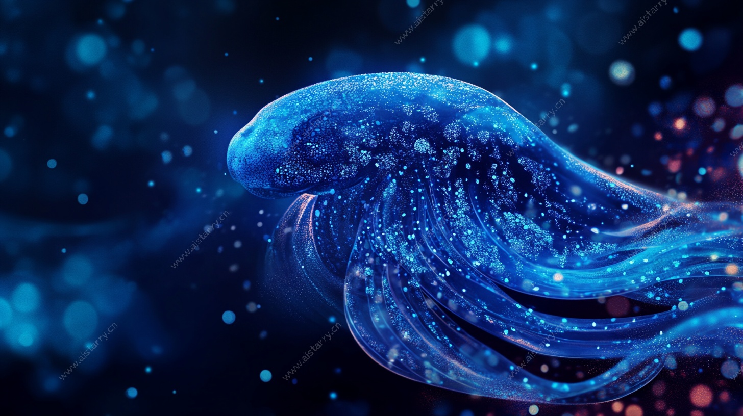 梦幻蓝色水母在星夜中游动