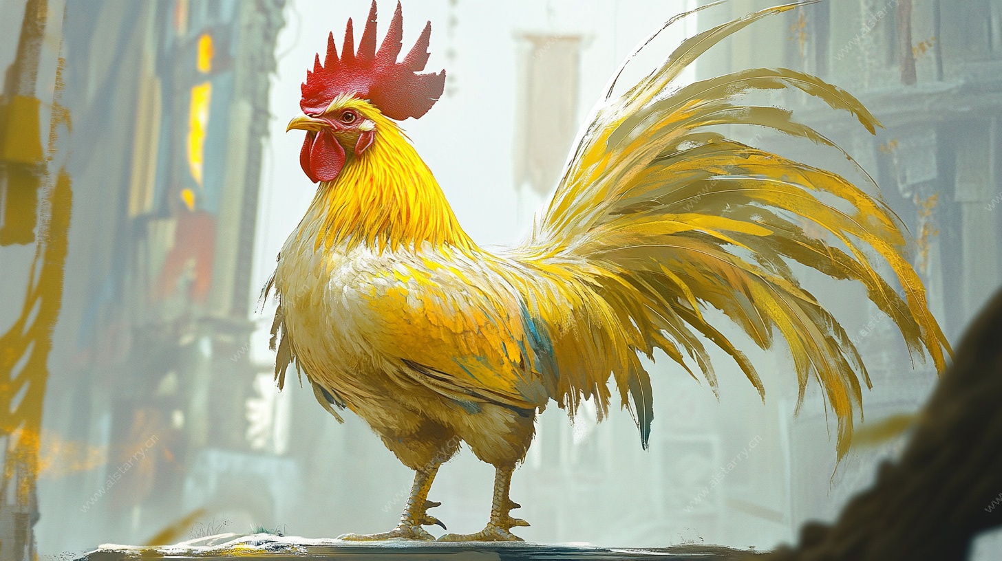 站在未来都市的华丽公鸡
