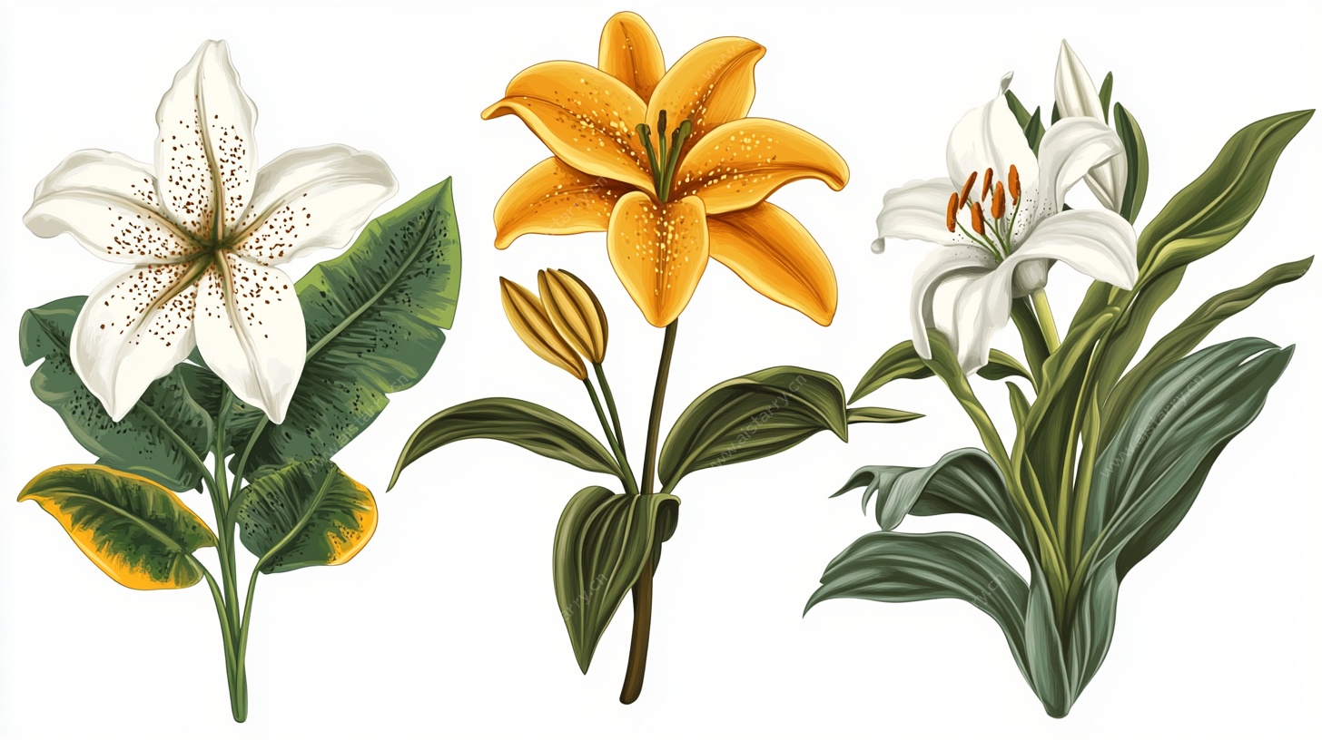 三朵百合花插画