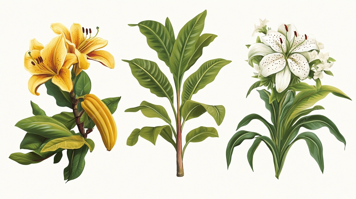 三色百合植物插画