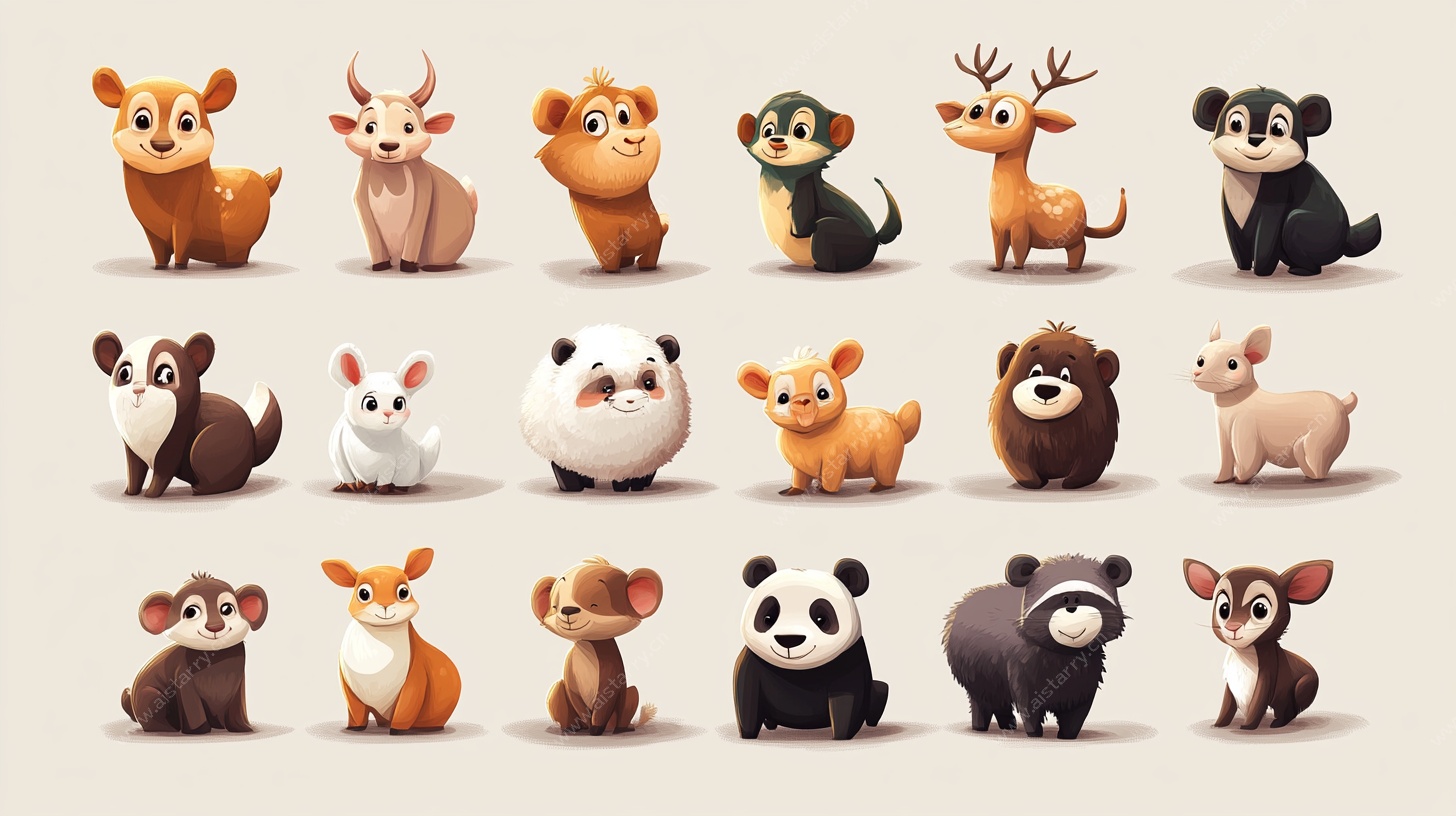 可爱动物集合插画