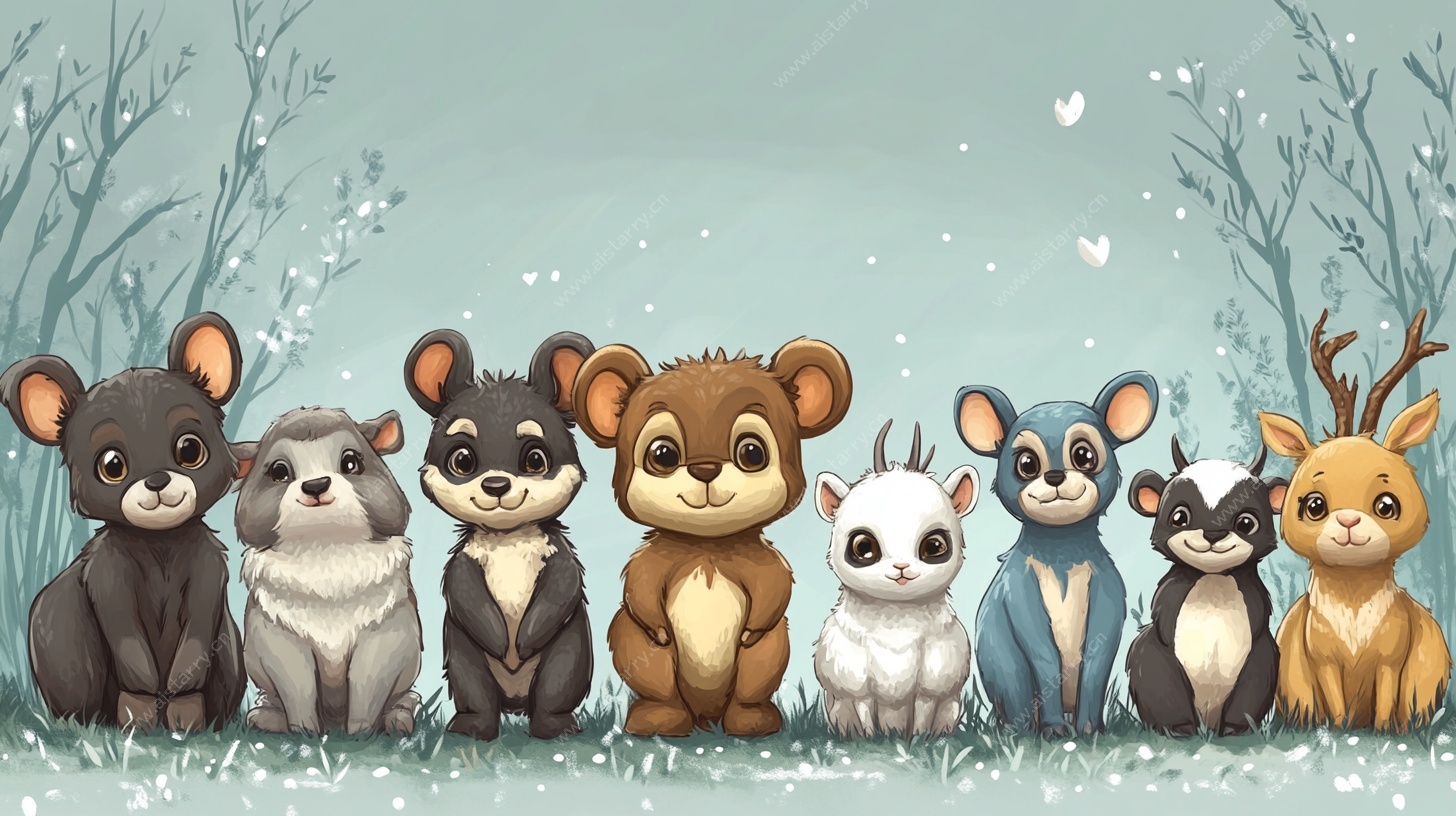 可爱动物森林聚会插画