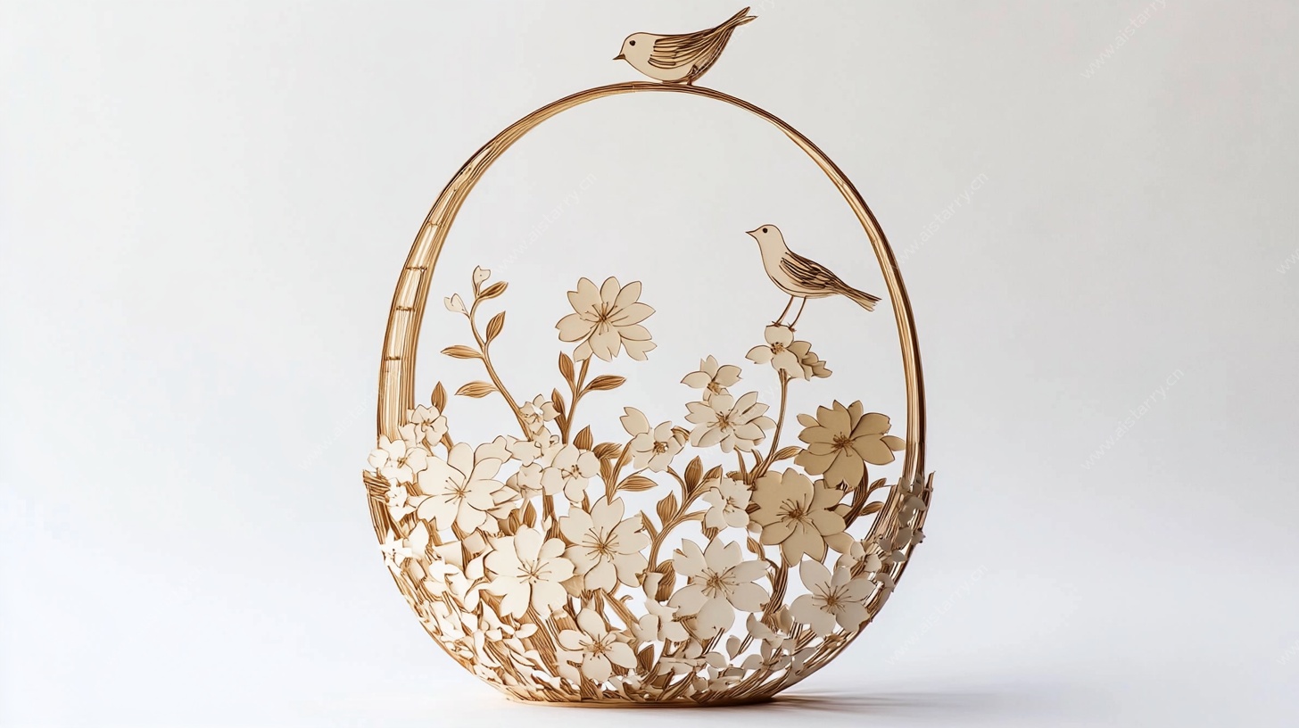 金质花鸟圆环摆件