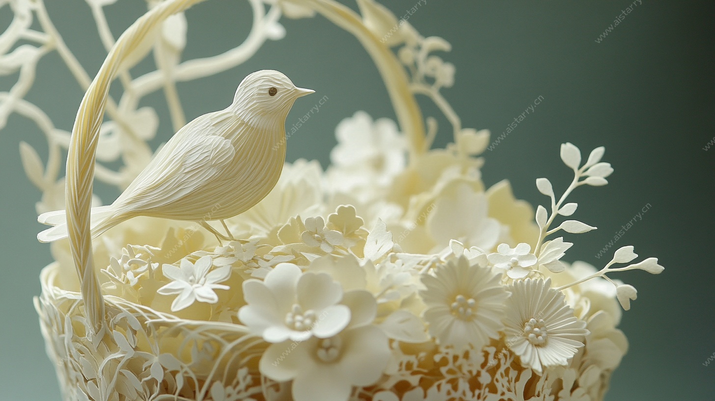 白鸟栖花篮艺术摆件
