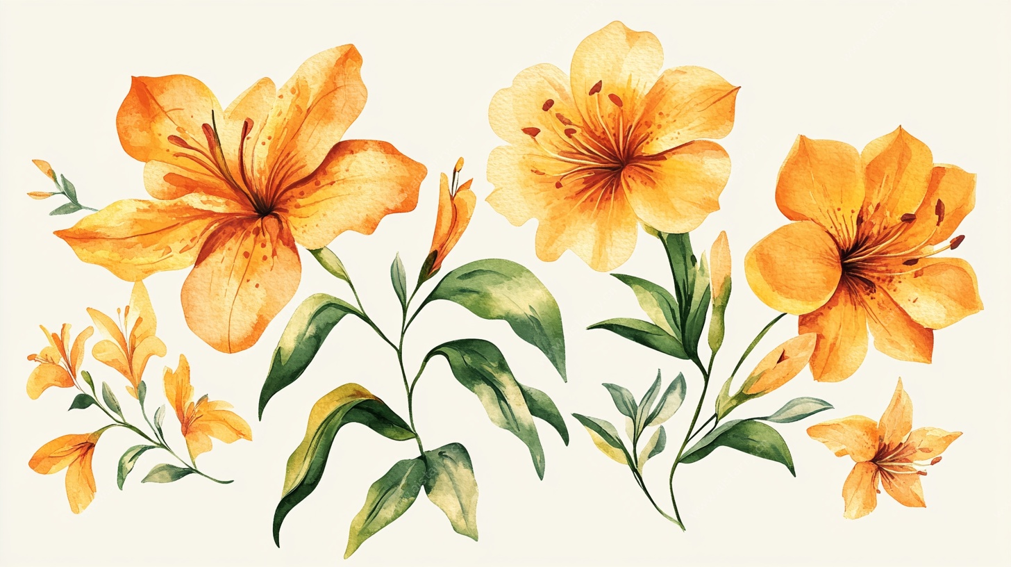 手绘黄色百合花插画