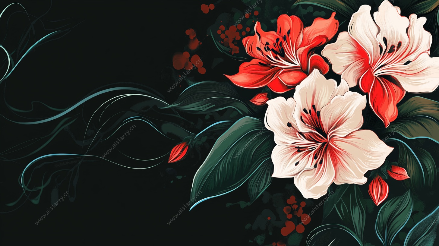 黑底繁花插画