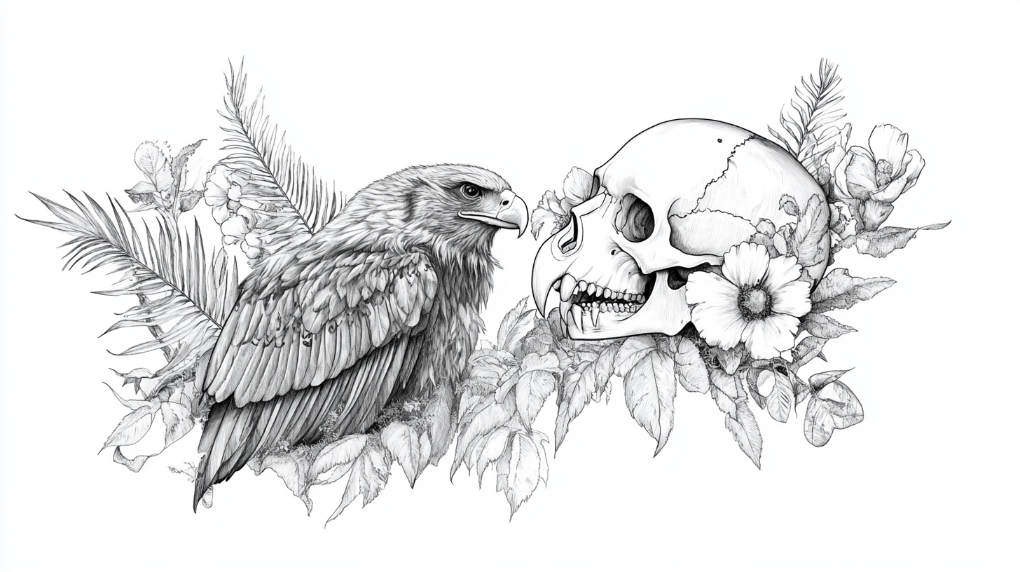 鹰与骷髅的神秘插画
