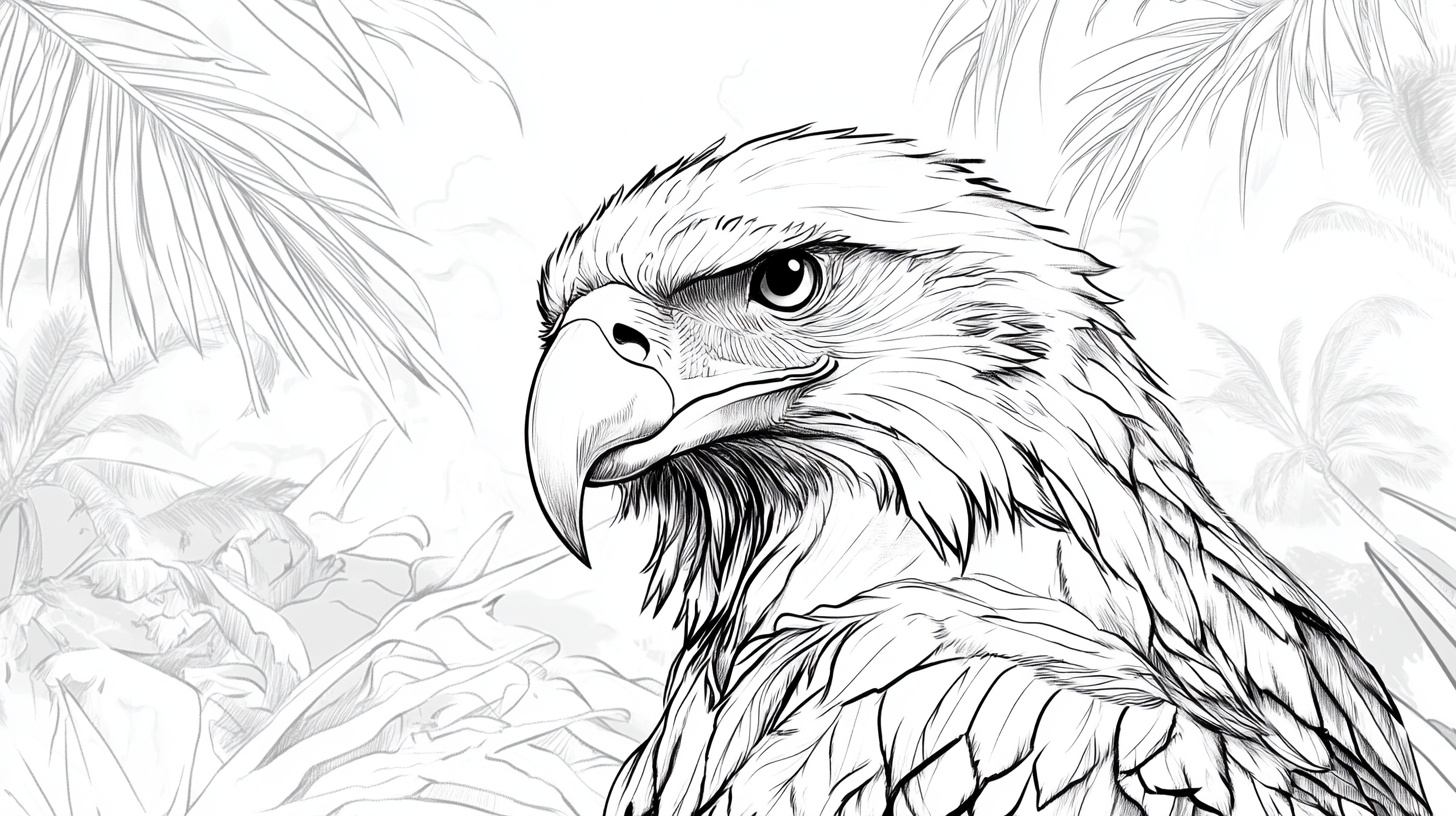 素描雄鹰与热带植物景观