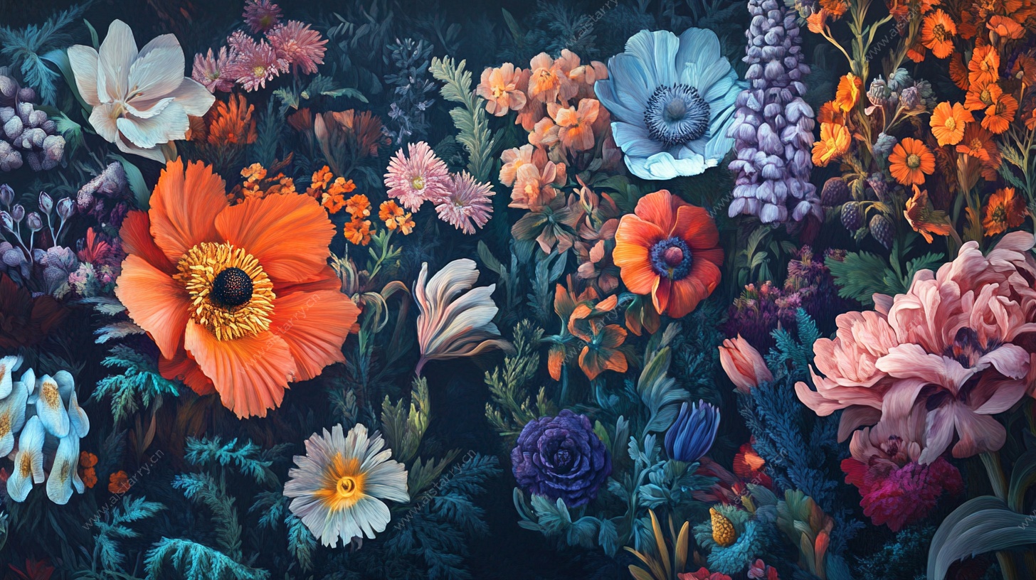 梦幻多彩花卉艺术插画
