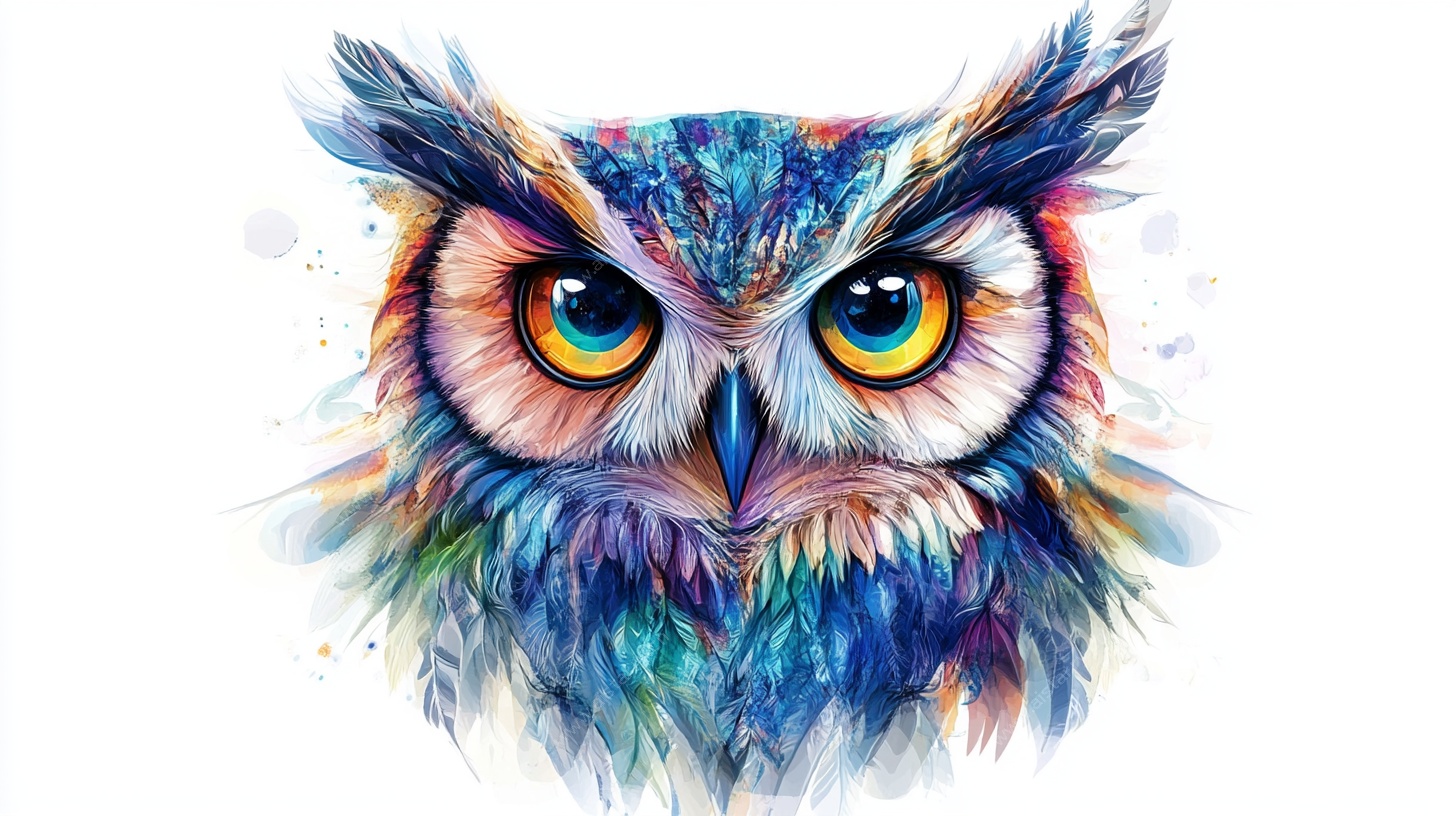 彩色梦幻猫头鹰插画