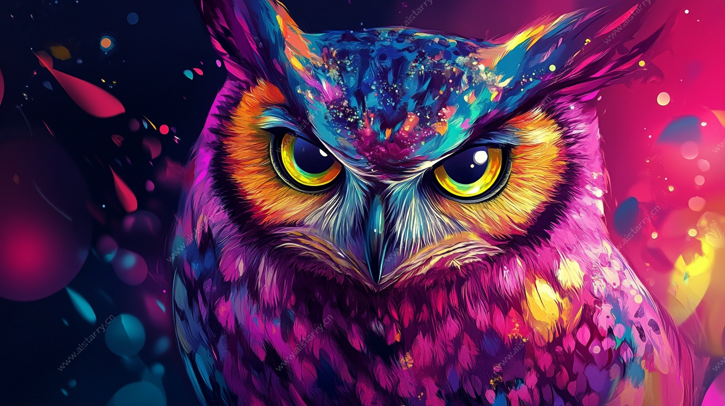 炫彩猫头鹰 梦幻艺术形象