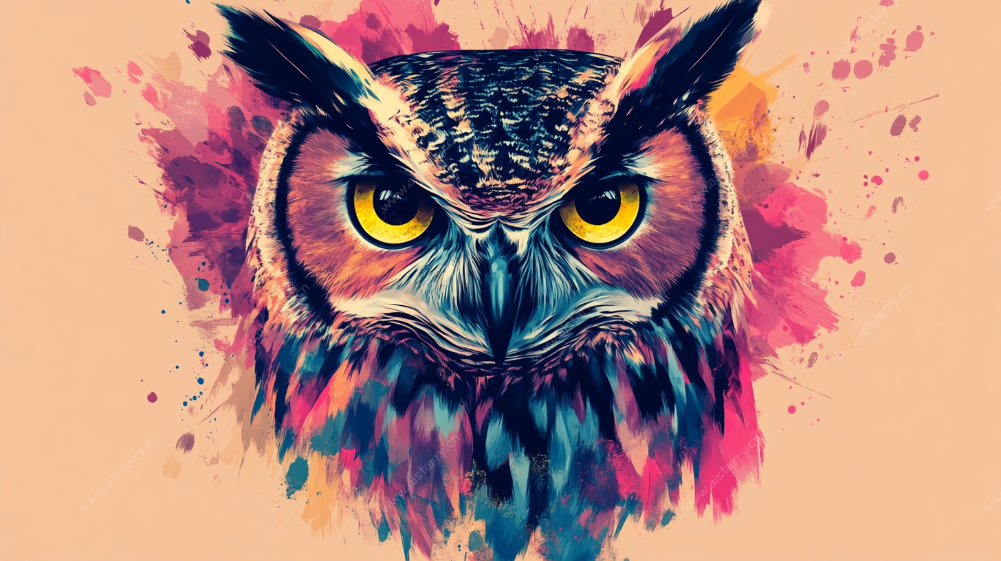 彩色猫头鹰艺术插画