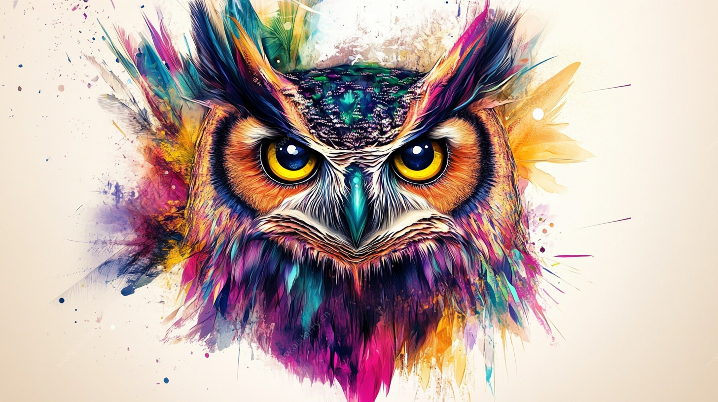 彩色水墨风猫头鹰头像