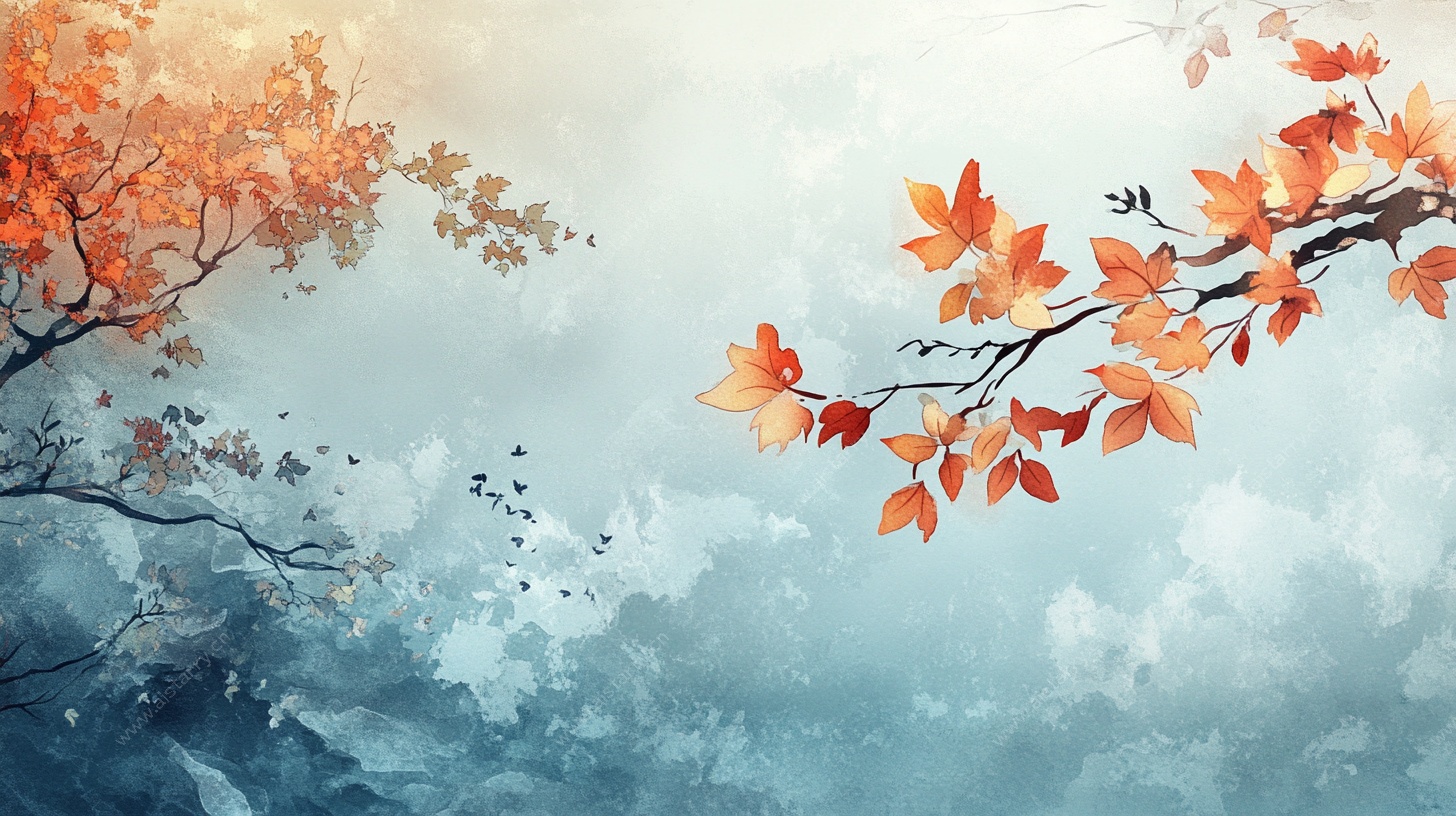 秋景水墨风 红叶映云图