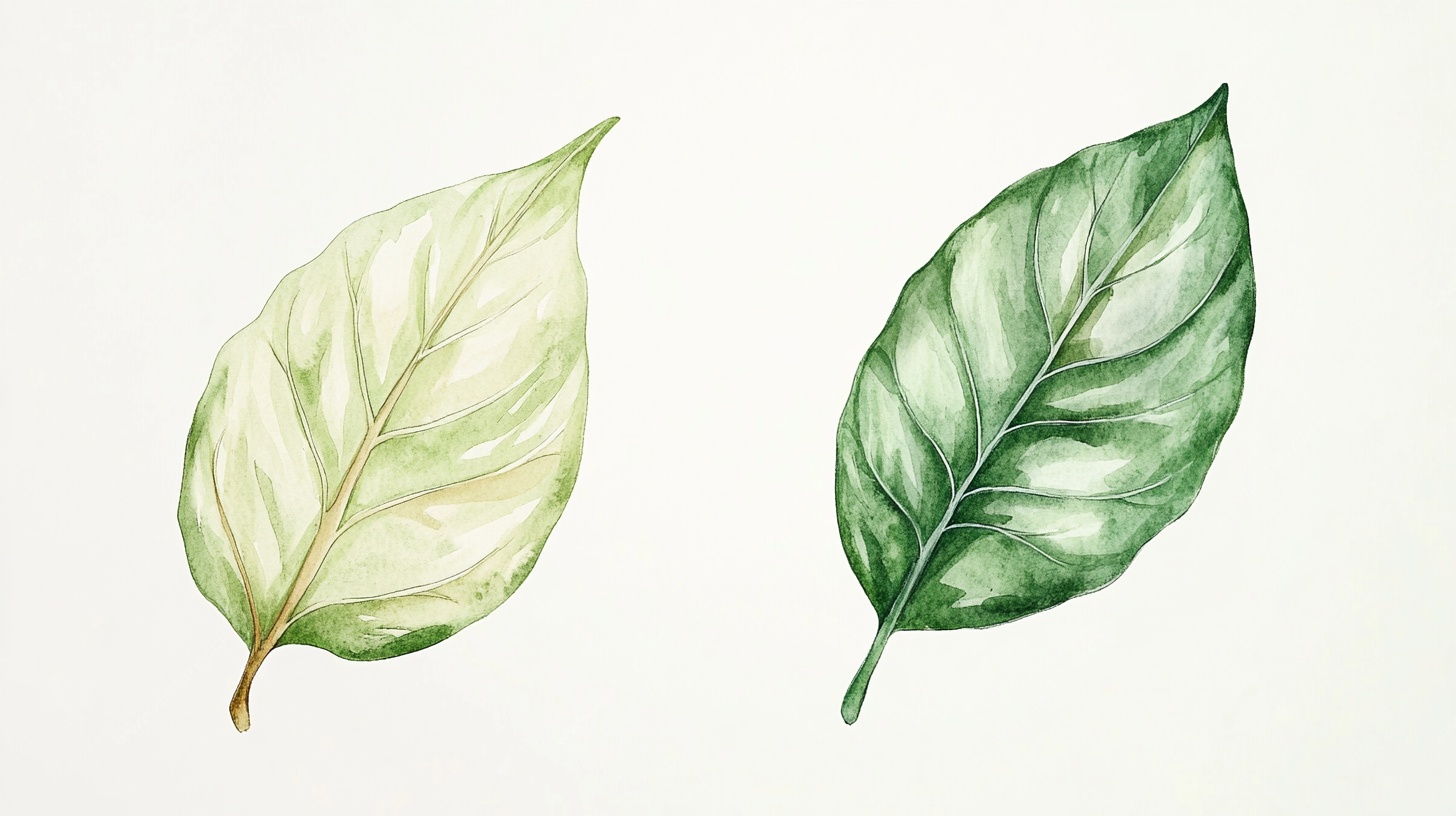 水彩绘绿叶特写