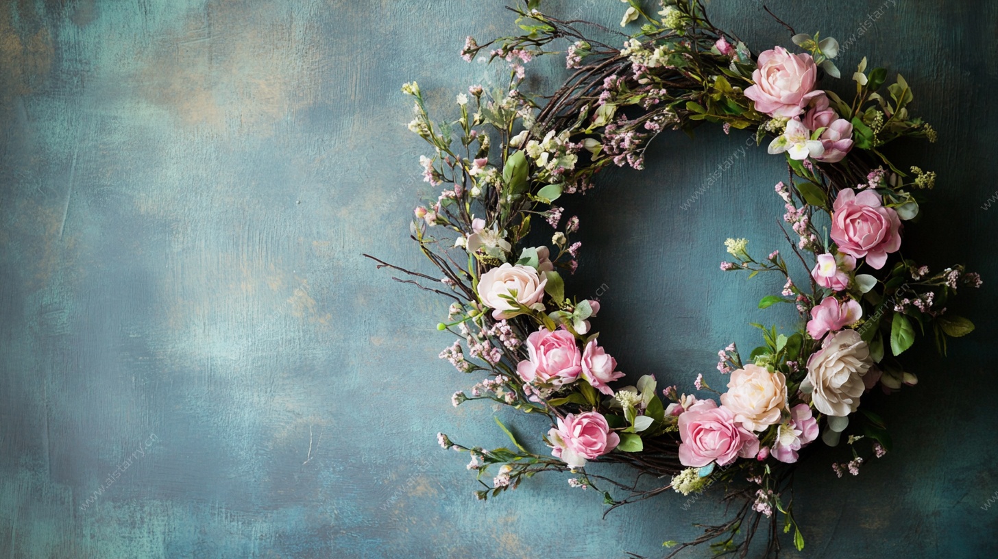 粉色花卉编织精美花环